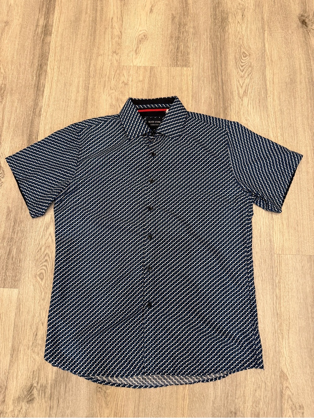 Silver Stone Collection Large Blue Geometric Short Sleeve Button Up Shirt